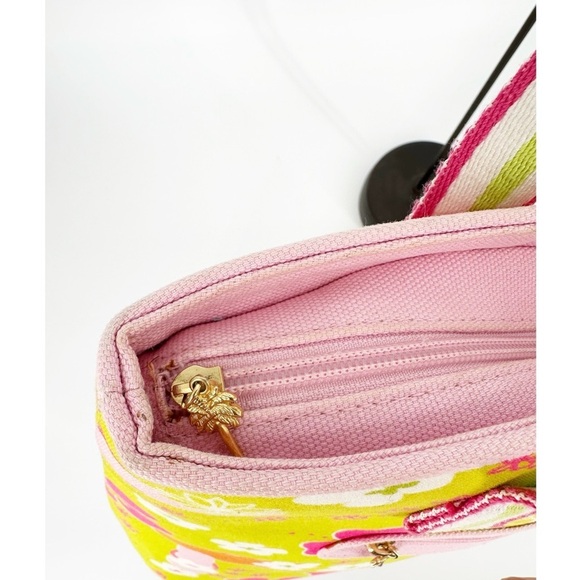 Lilly Pulitzer Vintage Pink/Lime Green Floral Flipflop Print Canvas Tote Bag - Picture 3 of 12